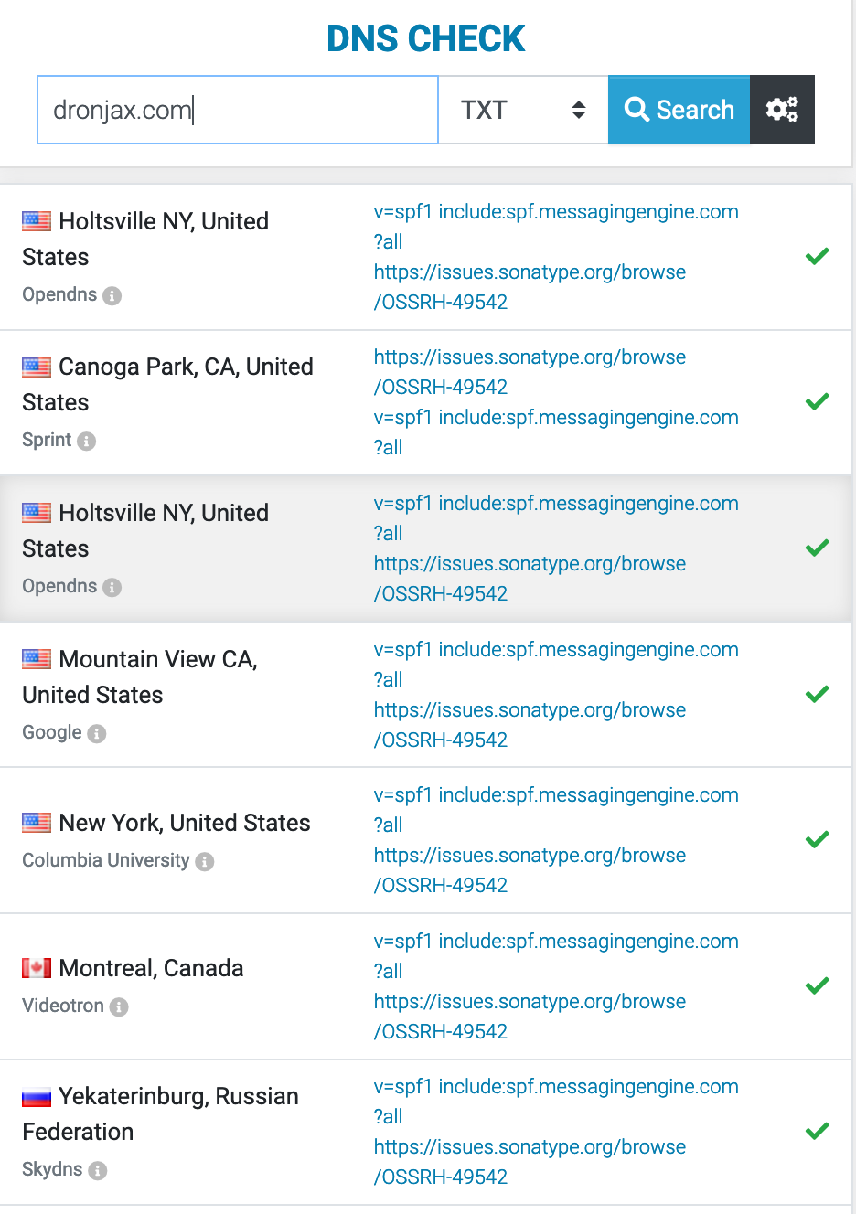 TXT DNS check